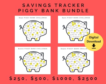 Savings Challenge | Savings Challenge Printable |  Save 2.5K |  Save 1K | Save 500 Dollars | Save 250 Dollars|   Savings Challenge Bundle