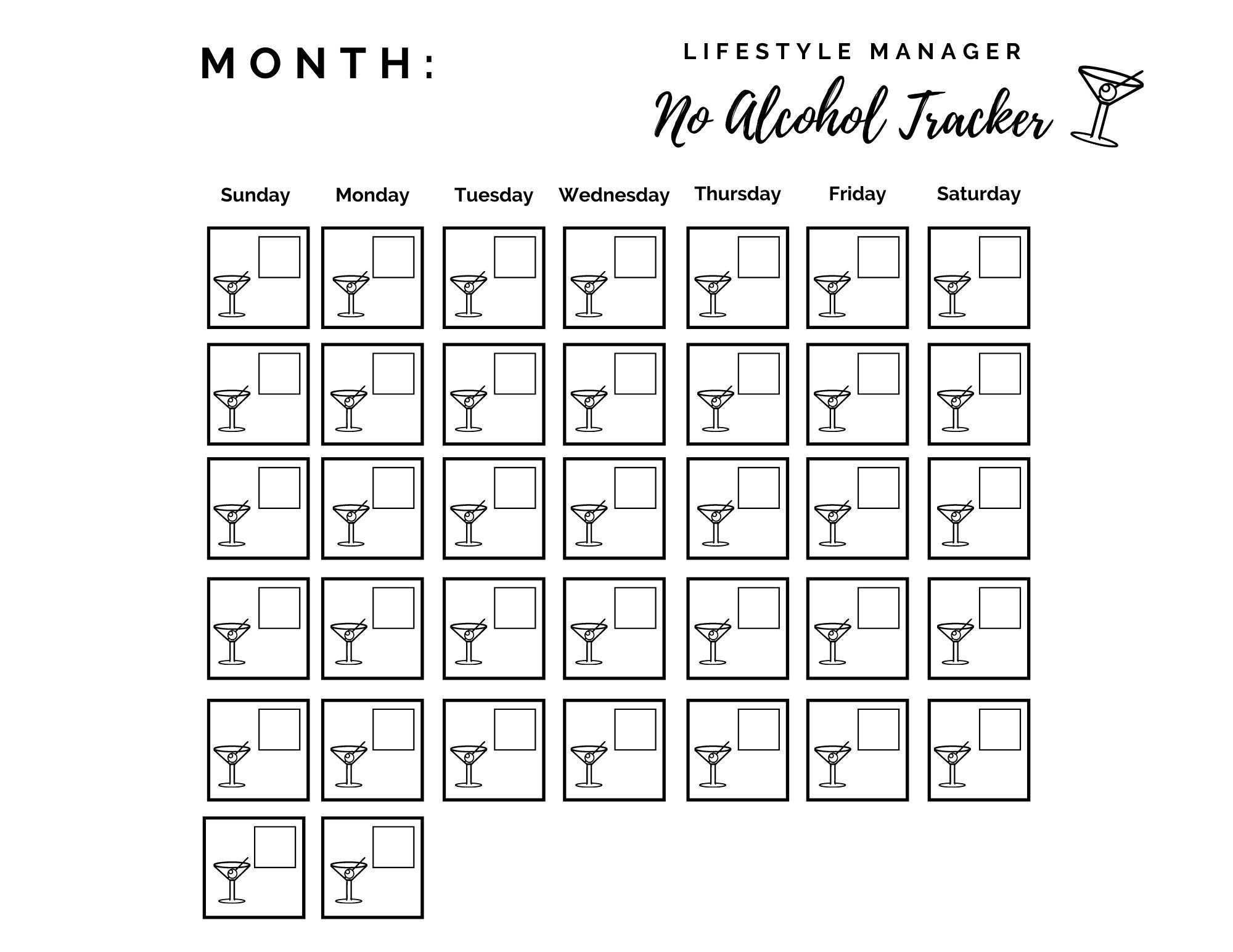 No Alcohol Calendar Printable Dry Month Calendar No Alcohol Challenge
