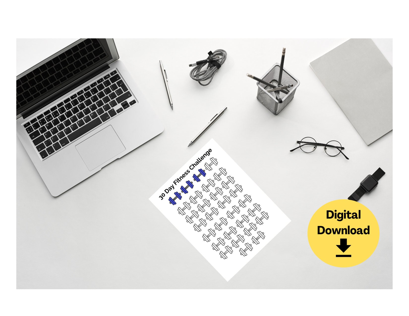 30 Day Fitness Challenge Printable Exercise Tracker Daily Workout ...