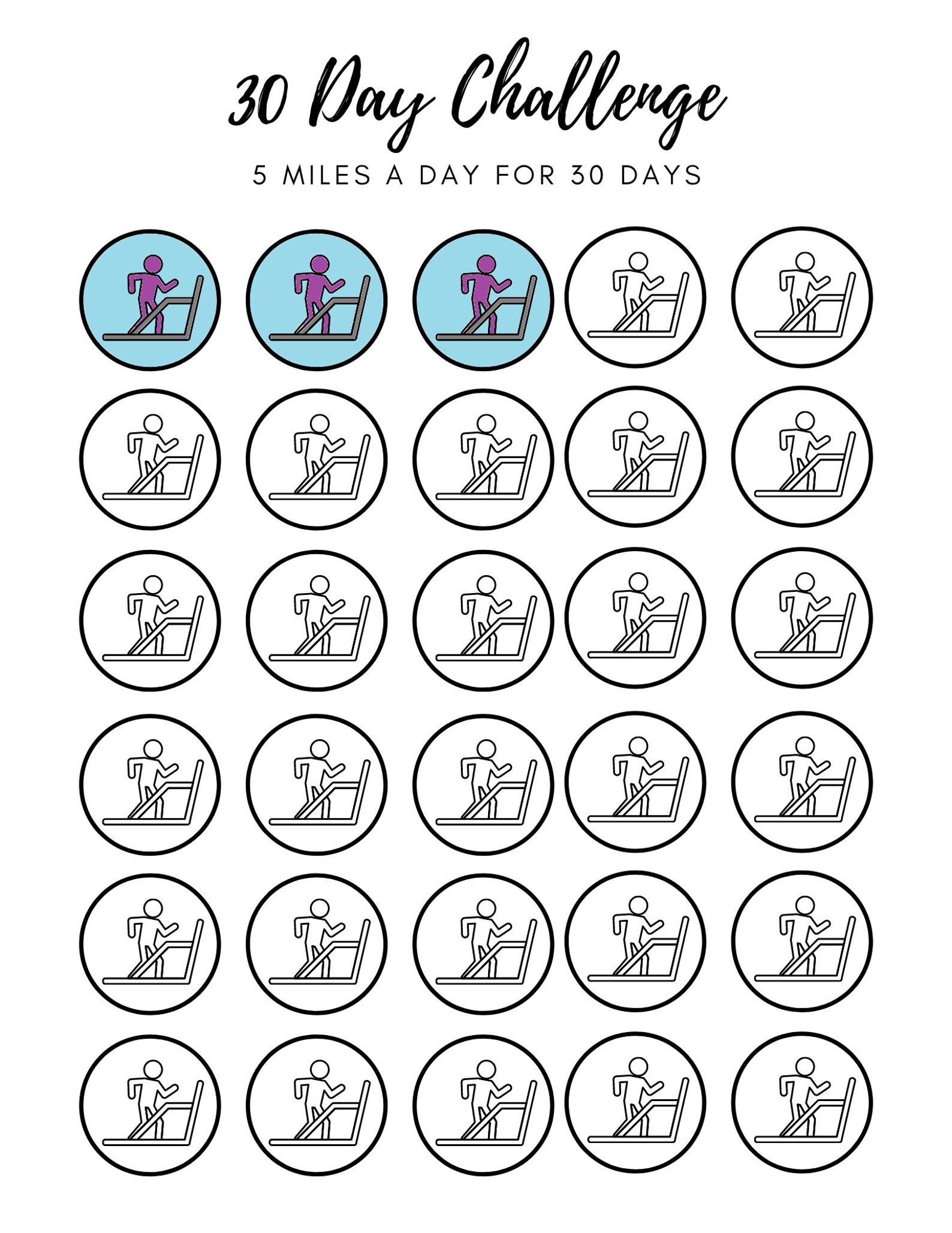 5 Miles a Day for 30 Days Printable 5 Mile a Day Challenge Exercise ...