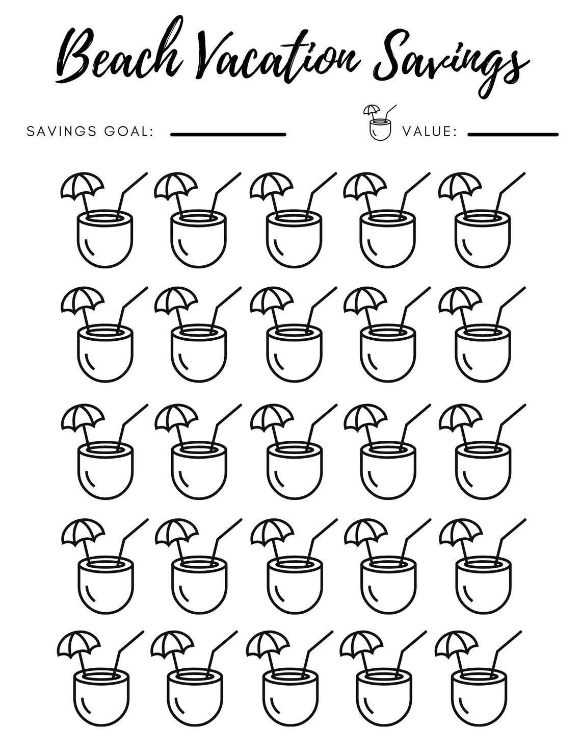 Vacation Savings Printable, Beach Holiday Savings Fund Vacation Savings Goal Beach Vacation ...