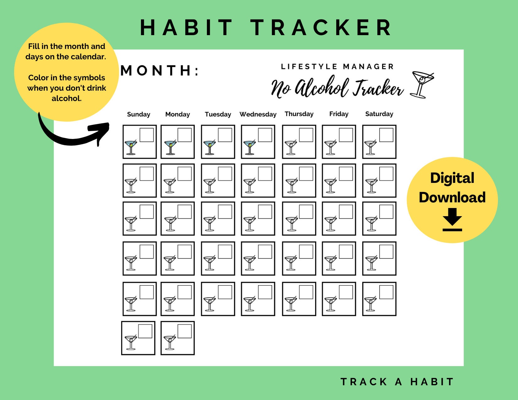 No Alcohol Calendar Printable Dry Month Calendar No Alcohol Challenge No Booze for a Month Get Healthy Healthy Lifestyle - Etsy