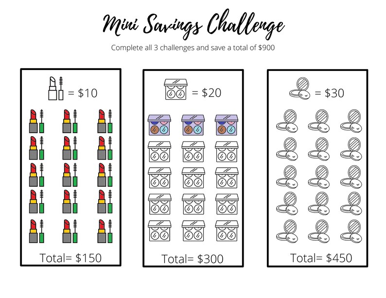 Mini Money Savings Challenge Printable Beauty Mini Challenge Bundle