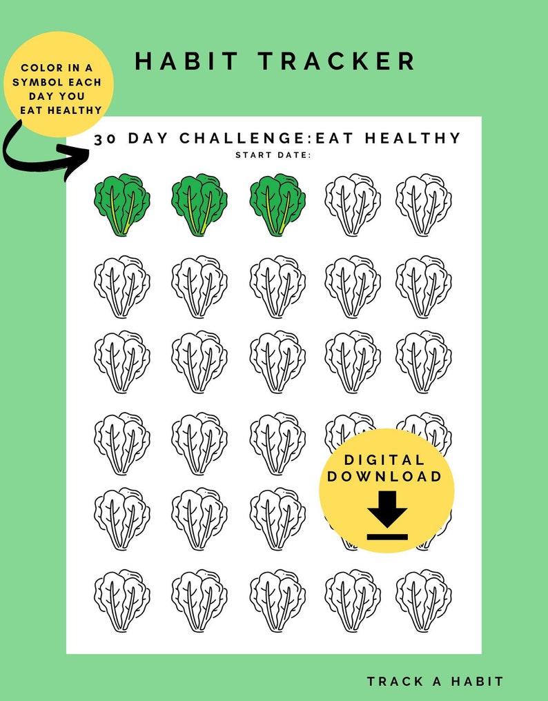 Healthy Diet Challenge Printable 30 Days of Healthy Eating - Etsy