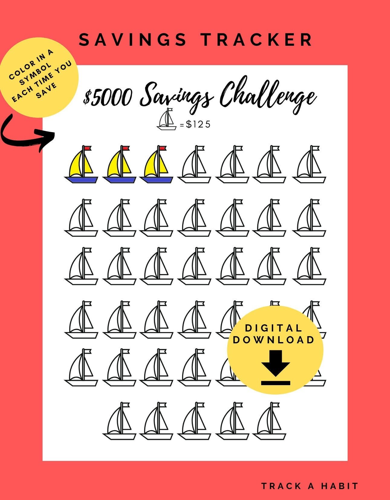 5K Savings Challenge Printable Savings Tracker Save 5000 Dollars 5K ...