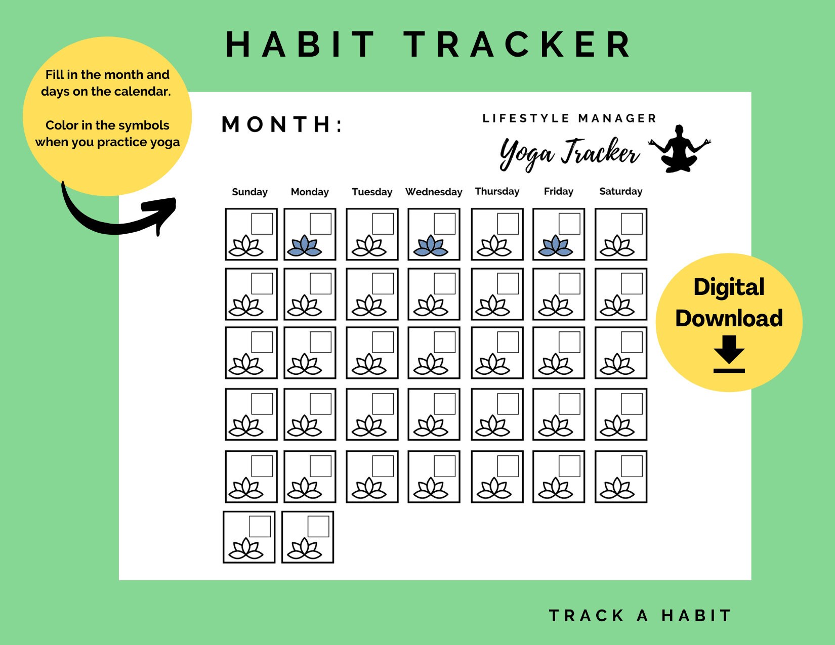 Monthly Yoga Calendar Printable Yogic Life Style Yoga Goals Daily Yoga