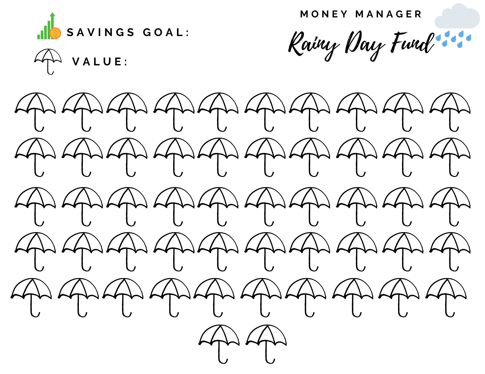 Rainy Day Fund Printable Savings Tracker Savings Challenge Emergency