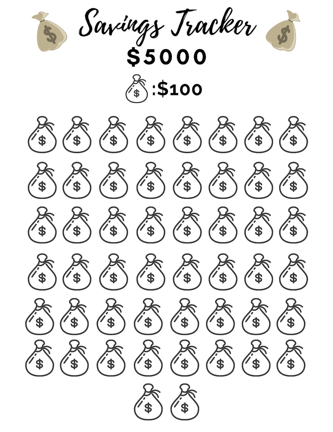 5K Savings Tracker Printable Money Savings Worksheet Save 5000 Dollars ...