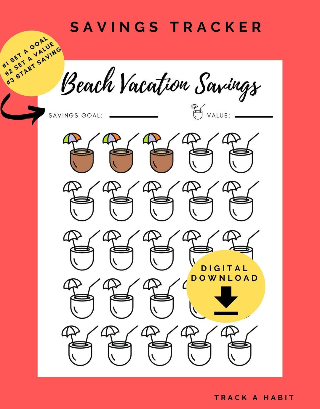 Vacation Savings Printable, Beach Holiday Savings Fund Vacation Savings Goal Beach Vacation ...