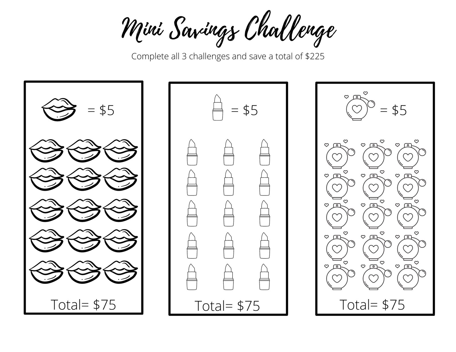 Mini Savings Challenge Printable Beauty Theme Savings Challenge 3 X ...