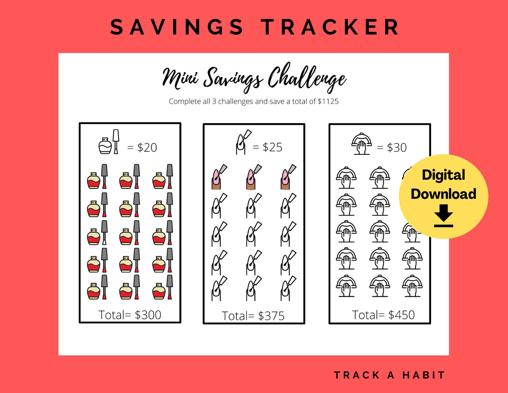 Printable Savings Mini Challenge Nail Salon Theme Savings Etsy