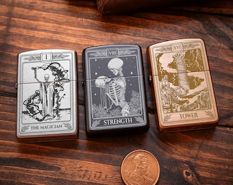 Encendedor Zippo personalizado con grabado láser: diseño de cartas del tarot / Mensaje personalizado / Hecho en EE. UU.