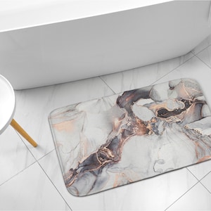 Rose Gold Marble, Beige Abstraction Pattern, Bath Runner, Non-Skid Carpet, Compact Rug, Bathroom Mat