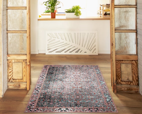 Classic Floral Turkish Carpet Vinyl Mat, Red Vinyl Rug, Gray PVC Mat,  Antique Vinyl Floor Mat, Linoleum Rug, Vinyl Flooring, Vinyl Area Rug 