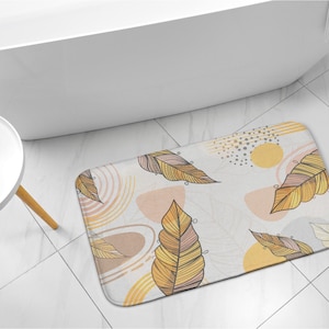 Plant Pattern, Yellow, Yellow Leaves, Small Space, Contemporary Mat, Bath Runner, Soft Carpet