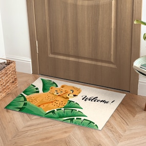Cheeta Front Door Mat, Personalized Doormat, Animal Pattern, Cute Doormat, Entrance Mat Orange