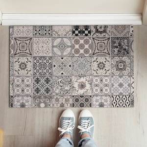 Light Azulejo Front Door Mat, Personalized Doormat, Funny Doormat, Entrance Mat Brown, Abstraction Pattern