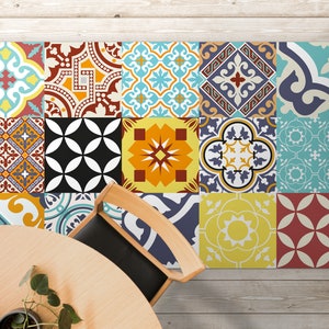 Traditionele azulejos-tegels designvinylmatblauwe PVC-matgele vinylvloermattenstickers vloeren, linoleumtapijt, comfortmat, keukenmat