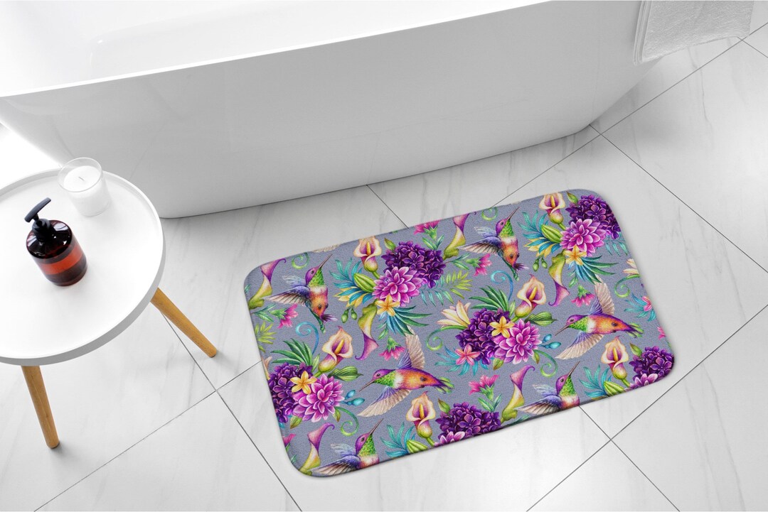 Humming Bird, Bathroom Rug, Animal Pattern, Purple, Small Space Carpet ...
