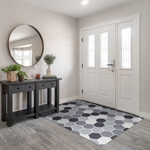 Monochrome Hexagons Welcome Mat, Personalized Doormat, Cool Doormat, Abstraction Pattern, Gray Entrance Mat