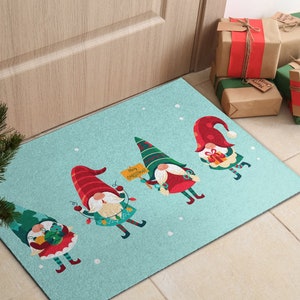 Weihnachtszwerge Haustürmatte, personalisierte Fußmatte, Weihnachtsmuster, Weihnachtsfußmatte, Eingangsmatte Blau
