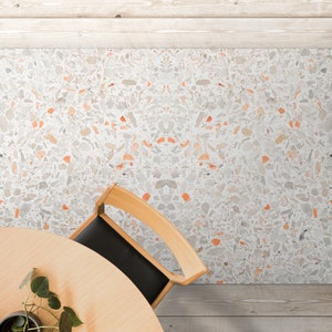 Hell Orange Terrazzo Vinyl Matte, Graue Vinyl Bodenmatte, Orange Vinyl Teppich, Oriental PVC-Bodenbelag, leicht zu reinigen, Wohnkultur, Raw Mat