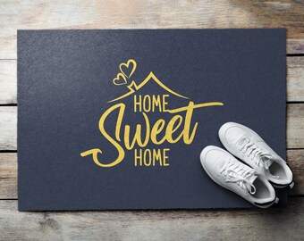 Home Sweet Home Outdoor Rug, Yellow Welcome Doormat, Text Front Door Mat, Patterned Doormat , Custom Doormat, Funny Doormat