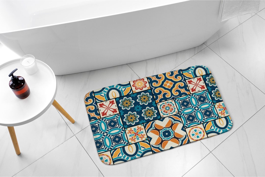 Ceramic Mosaics, Blue Greece Pattern, Floor Decor, Soft Rug, Nonslip ...