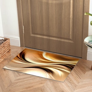 Golden Abstraction Front Door Mat, Personalized Doormat, Abstraction Pattern, Fall Doormat, Entrance Mat Orange