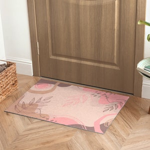 Pastel Compositions with Flowers Welcome Mat, Personalized Doormat, Cute Doormat, Pink Entrance Mat, Natural Pattern
