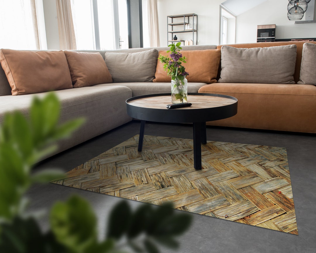 Rugged Bamboo Pattern Vinyl Mat, Brown Vinyl Rug, Gray PVC Flooring ...
