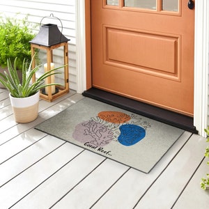 Coral Outdoor Mat, Beige Welcome Mat, Floral Front Door Mat, Non-Slip Doormat, Personalized Doormat, Cute Doormat