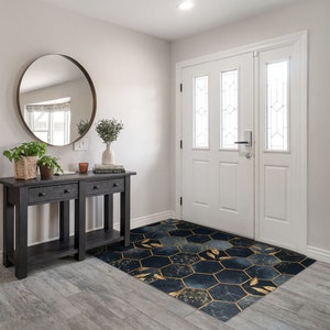 ハニカム柄玄関マット、パーソナライズされた玄関マット、クールな玄関マット、ネイビーのエントランスマット、抽象模様