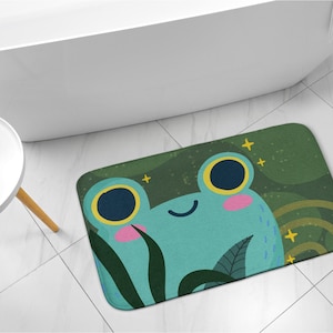 Happy Frog, Green Kids Pattern, Floor Decoration, Nonslip Rug, Handmade Rug, Toilet Mat