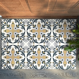 Traditionelle Mosaik-Haustürmatte, personalisierte Fußmatte, coole Fußmatte, Abstraktionsmuster, Eingangsmatte schwarz