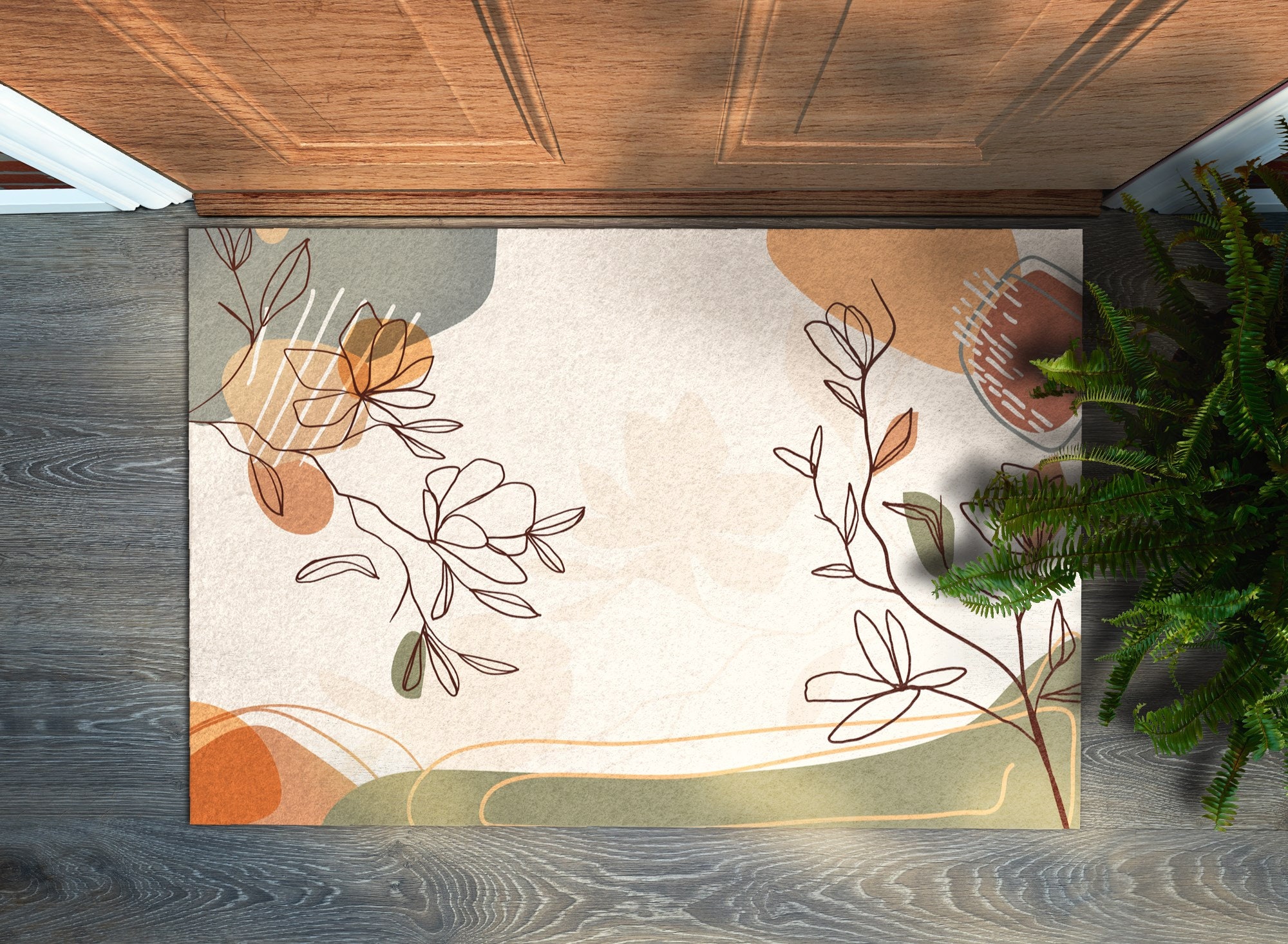 Autumn Flowers Welcome Mat, Personalized Doormat, Fall Doormat, Floral Pattern, Orange Entrance Mat