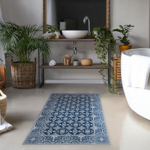 Classic Tiles Azulejos Vinyl Mat, Purple flooring, Blue PVC Mat, Ornament Vinyl Floor Mat, Easy To Clean, Comfort Mat, Tile Vinyl Mat