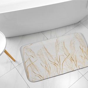 Bathroom Rug, Toilet Rug, Soft Grass, Yellow, Minimalistic Pattern, Small Carpet, Modern Bathroom, Elegant Design