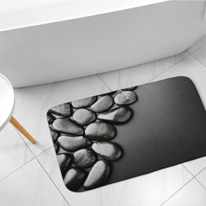 Pierres noires, motif abstrait noir, chemin de bain, moquette antidérapante, tapis compact, tapis de salle de bain