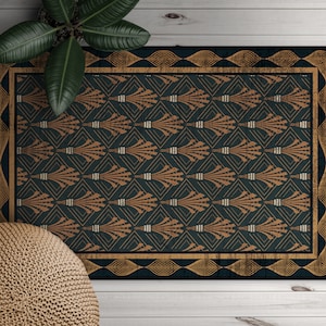 Goudbeige bladeren art-decovinylmat, bruin vinyltapijt, oranje pvc-mat, botanische vinylvloermat, verjaardagscadeau, karpet, tapismat