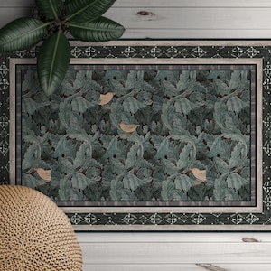 Birds in Garden klimop vinylmat retrostijl, bruine pvc-mat, groene vinylvloermat, klassiek vinyltapijt, linoleumtapijt, karpet, tapismat