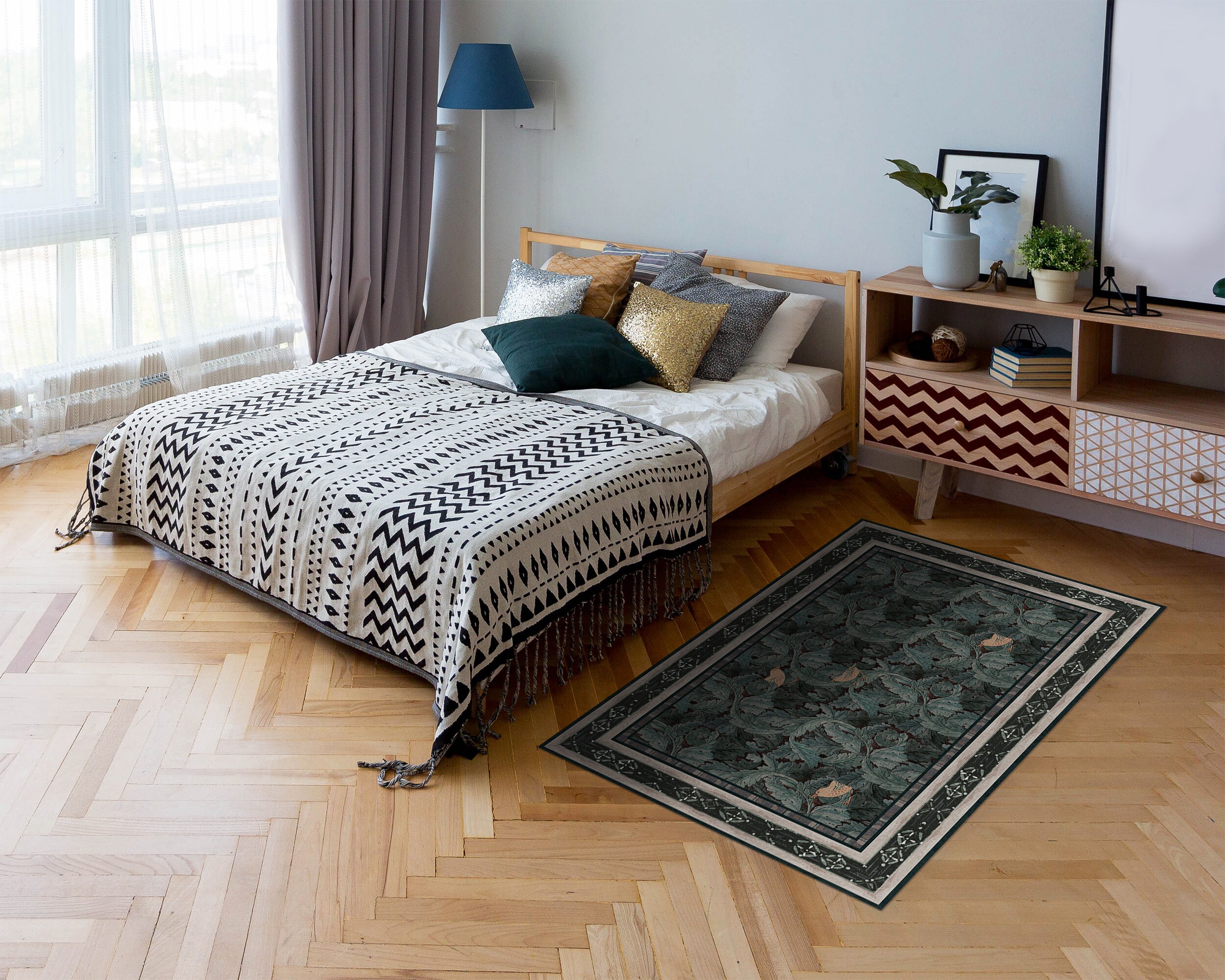 Vinyl Rug Mat Birds in Garden Ivy Retro Style Vinyl Mat, Brown PVC Mat, Green Vinyl ...
