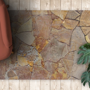 Earth Yellochipped Stone Vinyl Mat, Brown PVC flooring, Yellow Vinyl Floor Mat, Rock Vinyl Rug, Decorative Mat, Vinyl Flooring, Raw Rug