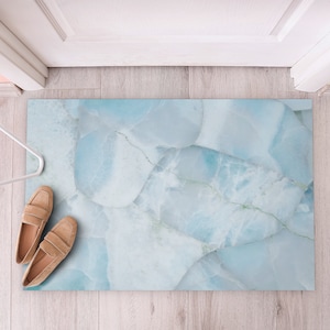 Blue Lagoon Marble Architecture Vinyl Mat, Blue Vinyl Floor Mat, White Vinyl Rug, Stone PVC flooring, Decorative Mat, Area Rug, Raw Mat