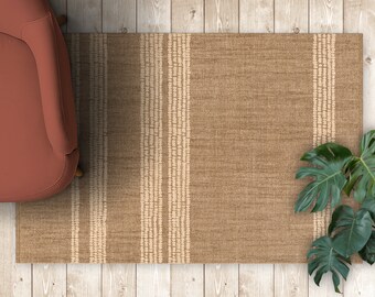 Boho Linen Sack Texture Vinyl Mat, Bronze Vinyl Floor Mat, Beige Vinyl Rug, Oriental PVC Mat, Easy To Clean, Home Decor, Vinyl Area Rug