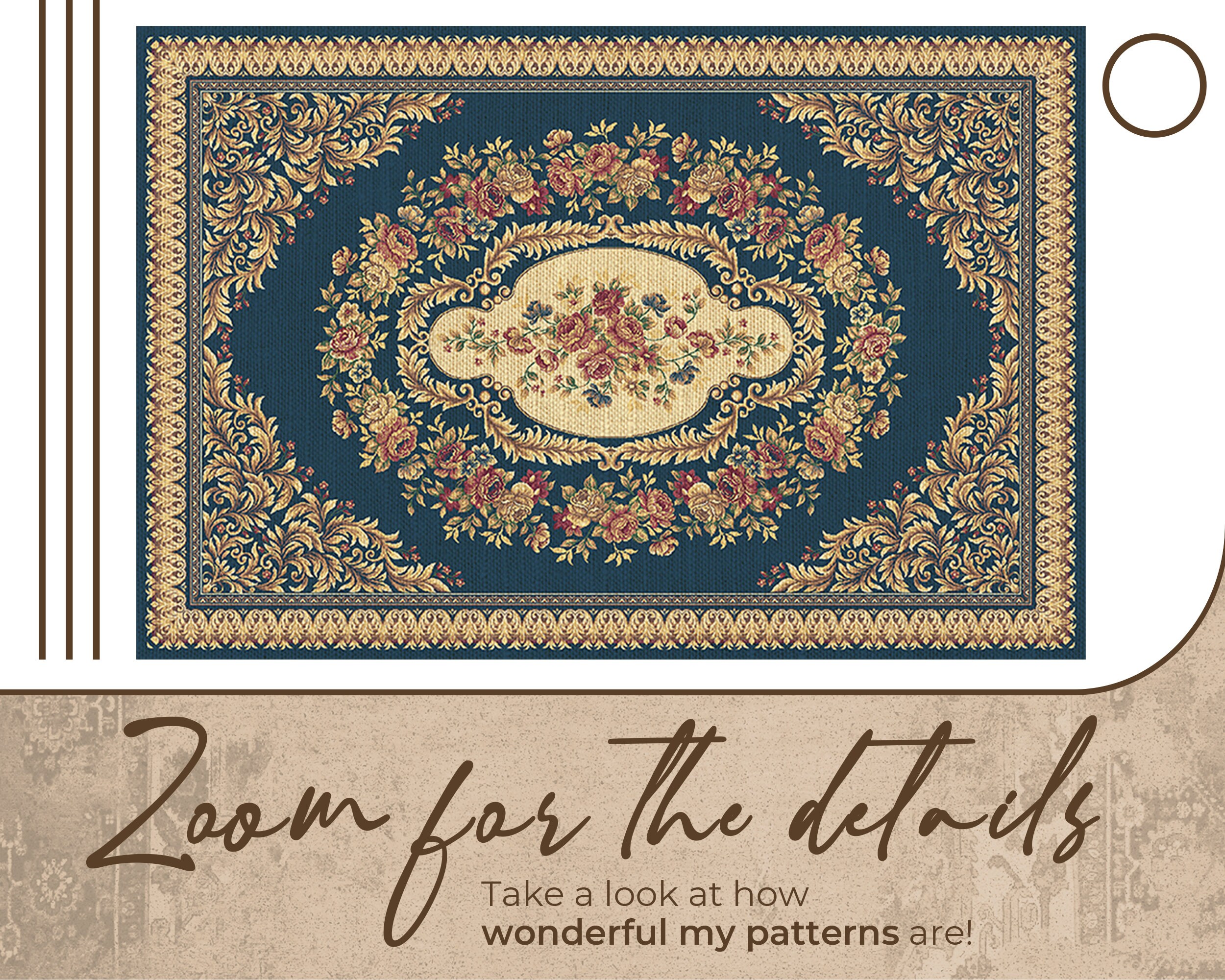 Vinyl Rug Mat Rug With A Pattern A Bouquet Vinyl Mat, Gold Vinyl Floor Mat, Blue ...
