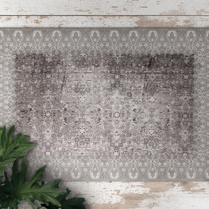 Brauner Teppich Mit Blumenrahmen Vinylteppich, Braune PVC Matte, Weiße Vinyl Bodenmatte, Linoleum Teppich, Retro Teppich aus Vinyl