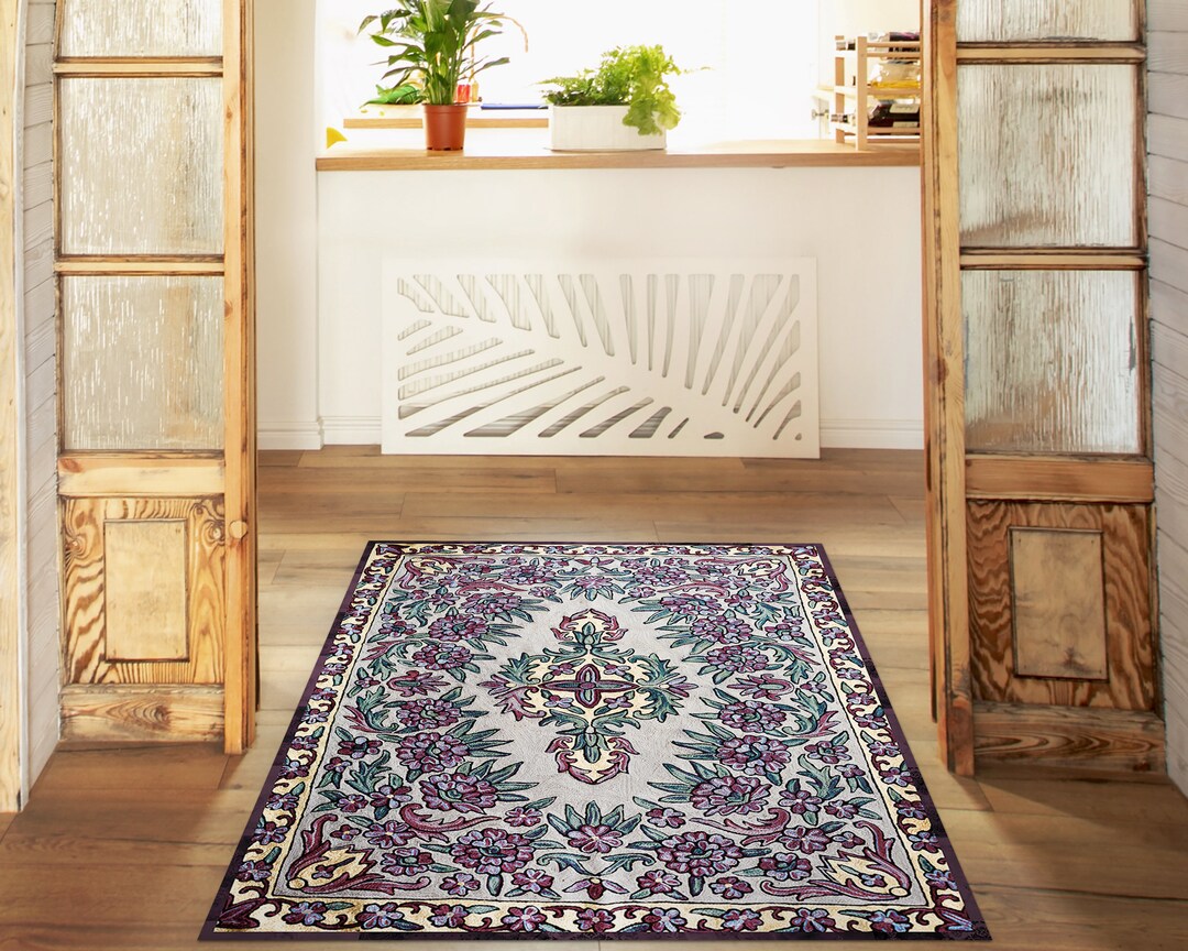 Vinyl Rug Mat Traditional Carpet Vinyl Mat, Purple Vinyl Rug, Gray PVC Mat, Ornament ...