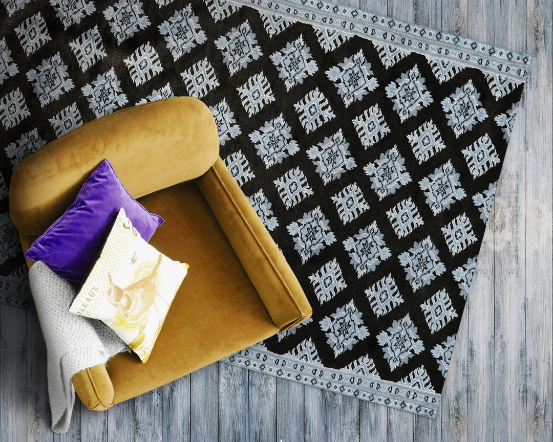 Vinyl Rug Mat Rug With Floral Side Frames Vinyl Mat, Black Vinyl Rug, Blue PVC Mat ...