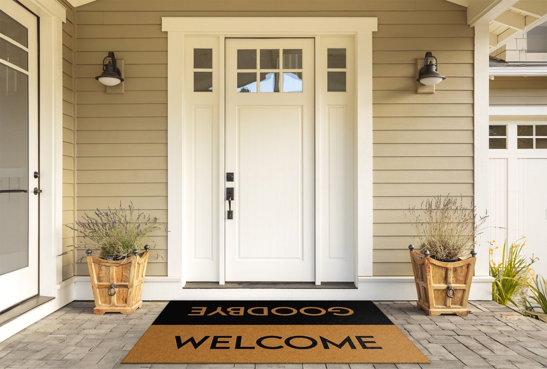Goodbye Mat Welcome Goodbye Outdoor Mat, Orange Welcome Rug, Text Entrance Mat, Non ...